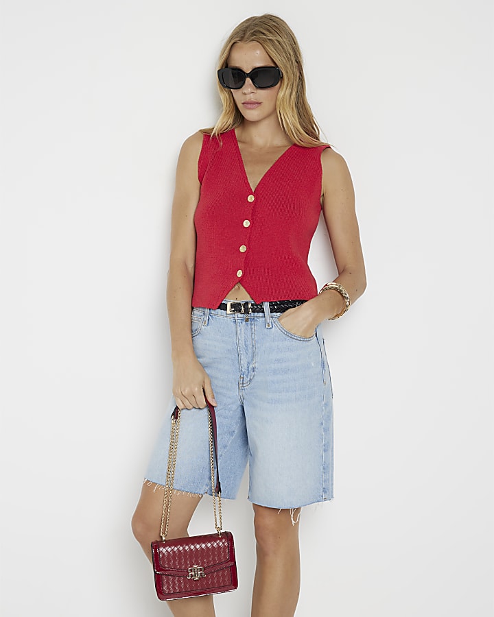 Red knit button up waistcoat