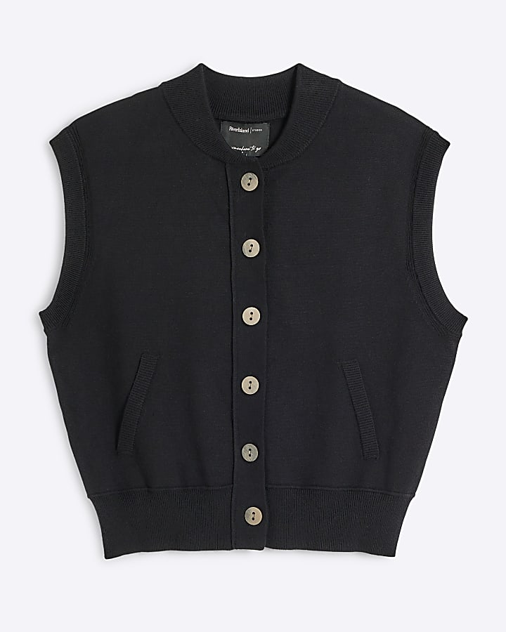 Black Sleeveless Knit Cardigan