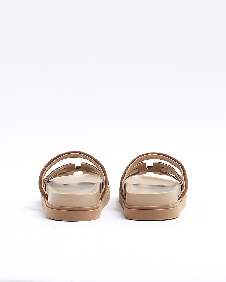 Brown cut out hardware strap leather sandals