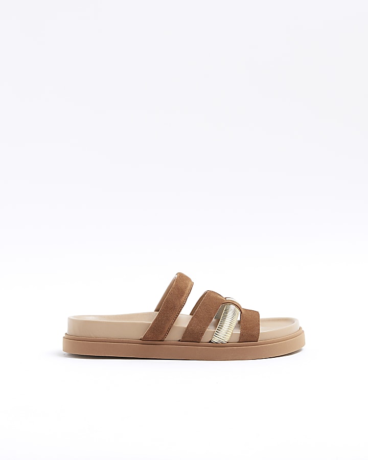 Brown cut out hardware strap leather sandals