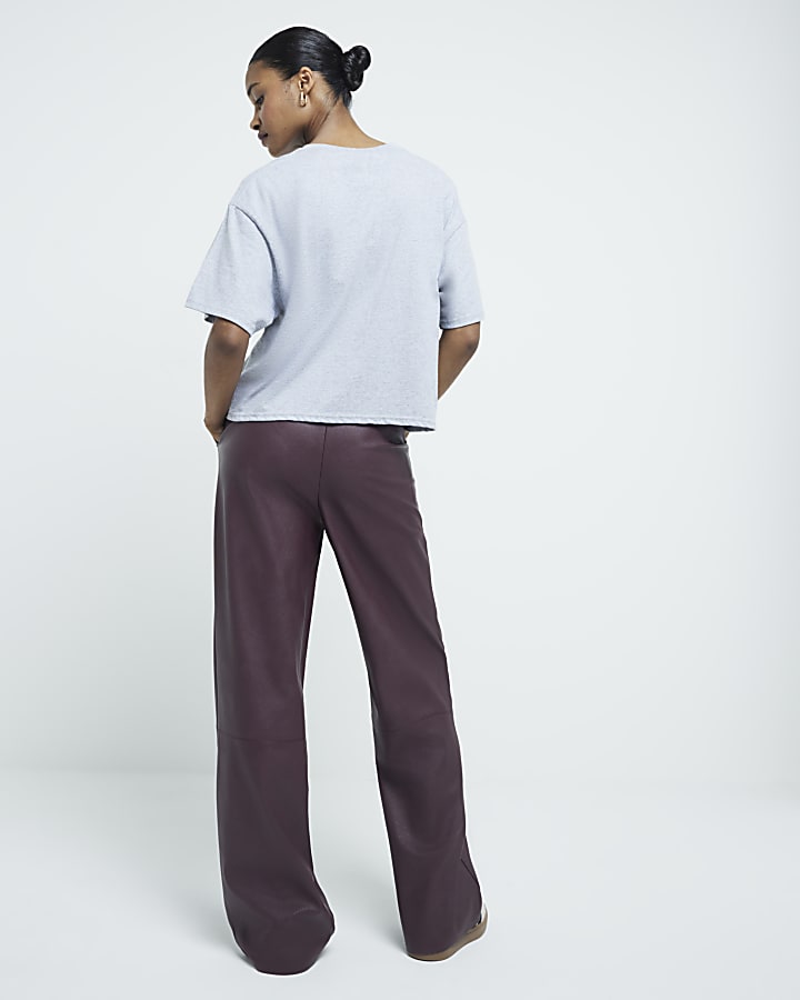 Purple Faux Leather Wide Leg Trousers