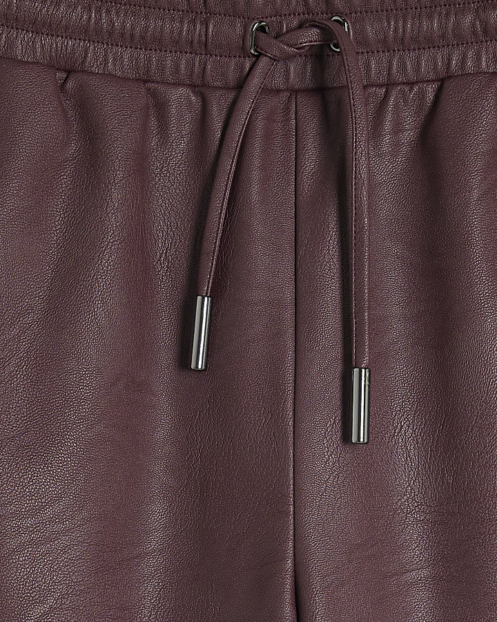 Purple Faux Leather Wide Leg Trousers