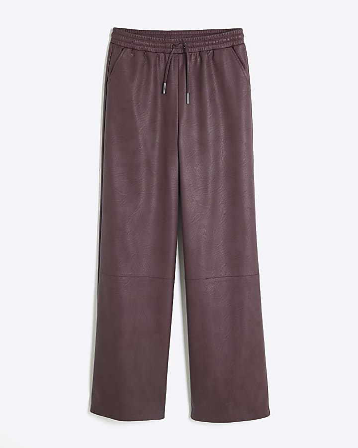 Purple Faux Leather Wide Leg Trousers