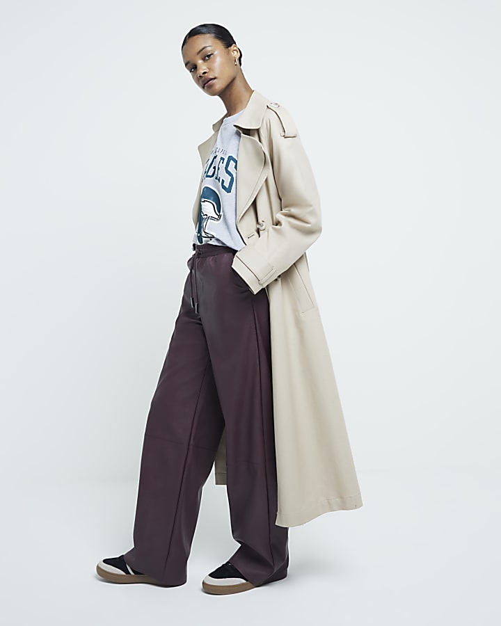 Purple Faux Leather Wide Leg Trousers