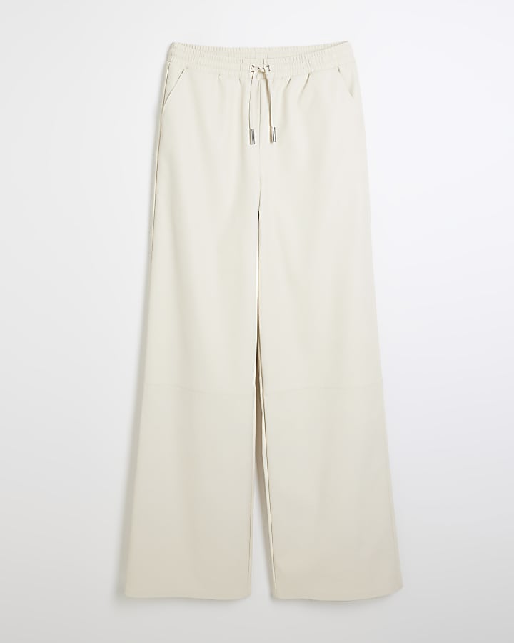 Stone faux leather wide leg trousers