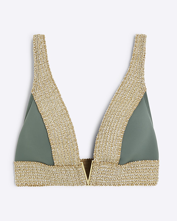 Khaki Zig Zag plunge bikini top