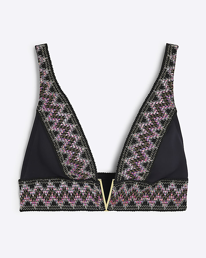 Black Zig Zag plunge bikini top