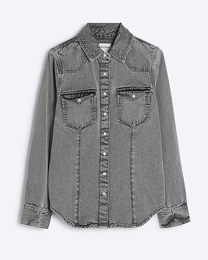 Grey denim western shirt