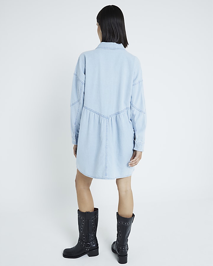 Blue denim seamed shirt dress