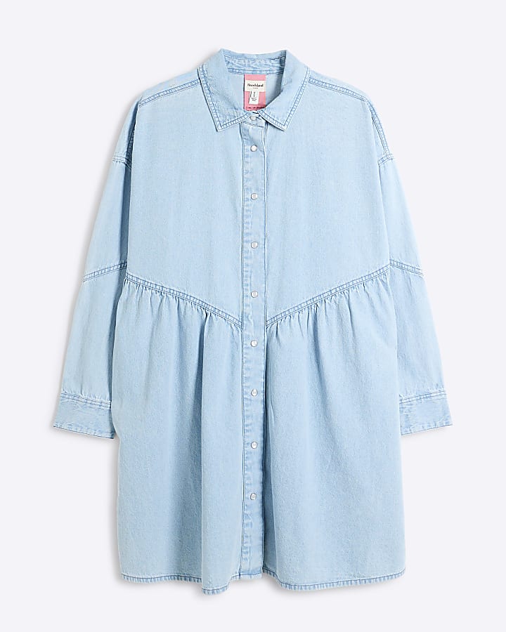 Blue denim seamed shirt dress