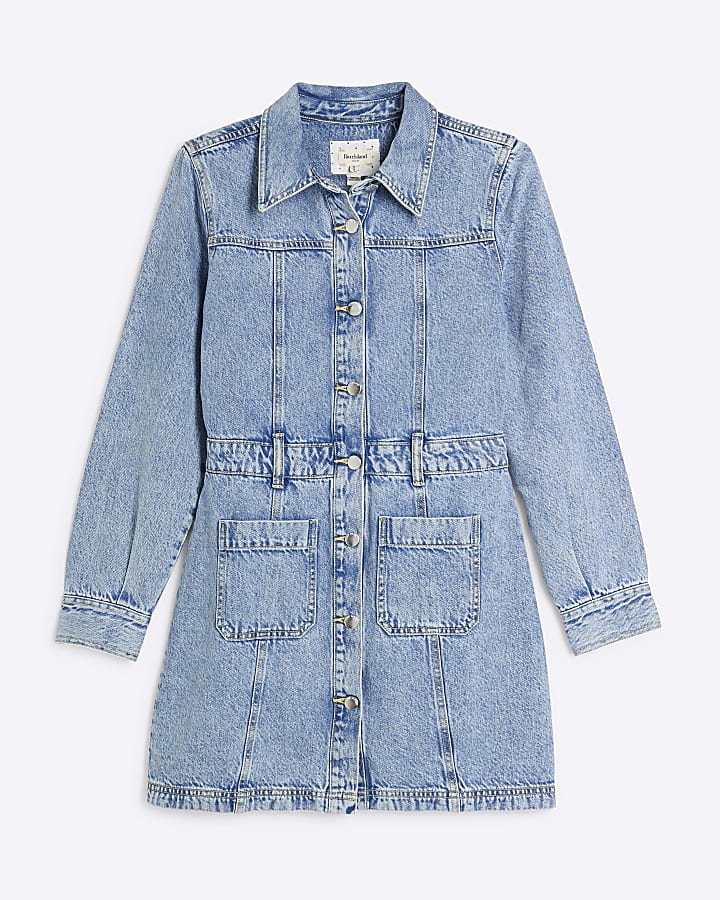 Blue Denim Mini Shirt Dress