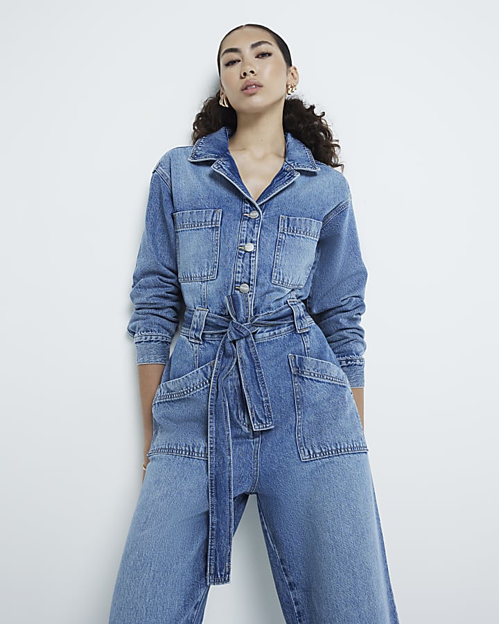 River island denim jumpsuit on sale