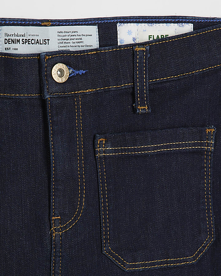 Indigo high waisted front pocket flared jeans