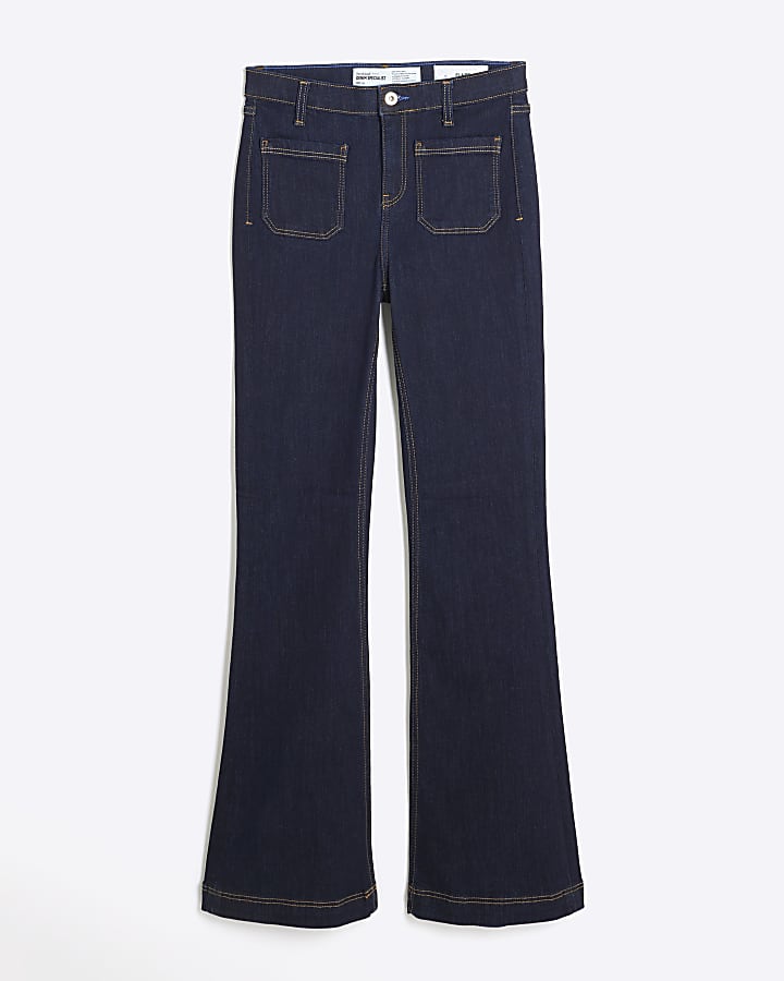 Indigo high waisted front pocket flared jeans