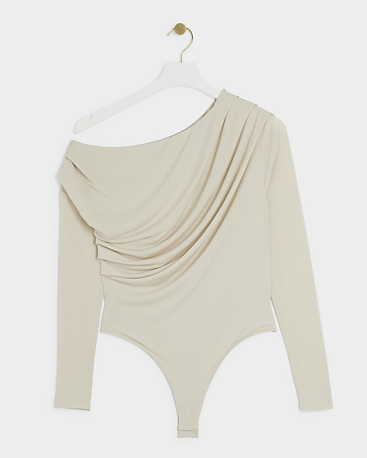 Cream drape off shoulder bodysuit