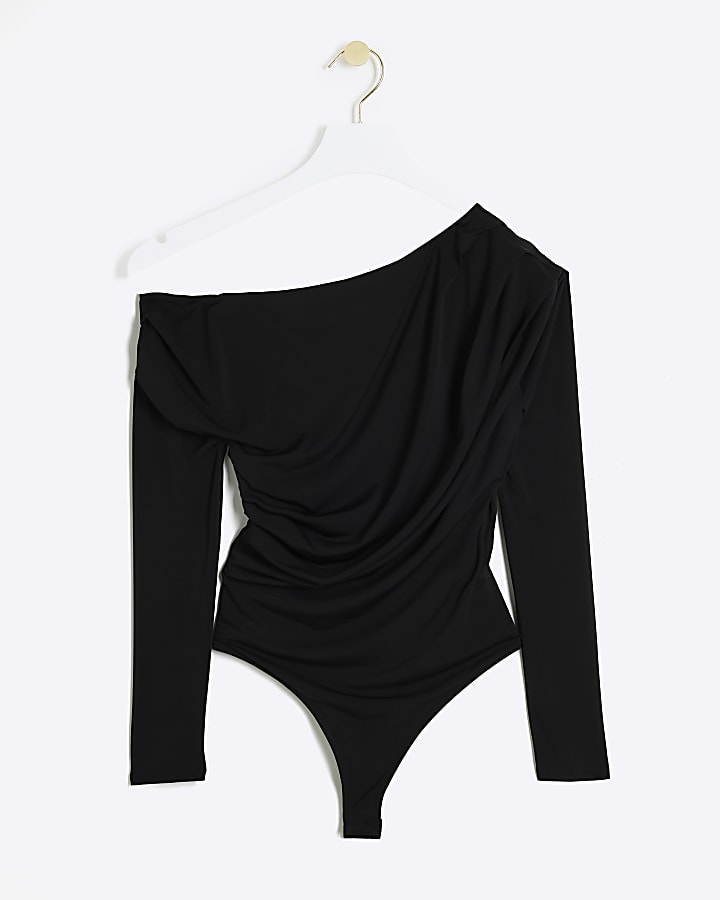 Black Drape Off Shoulder Bodysuit