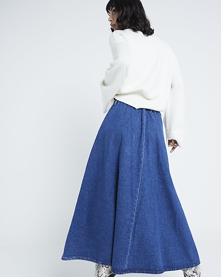 Blue denim maxi skirt
