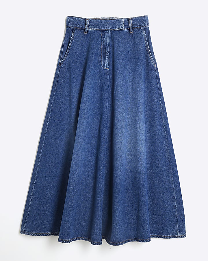 Blue denim maxi skirt
