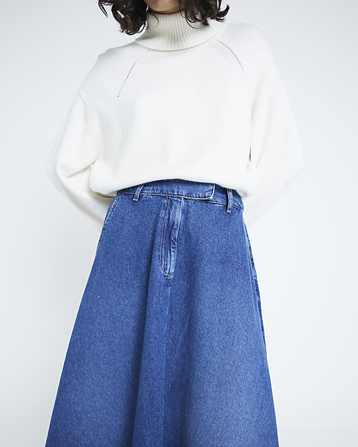 Blue denim maxi skirt