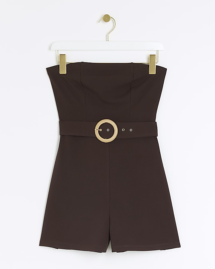 Brown belted bandeau playsuit