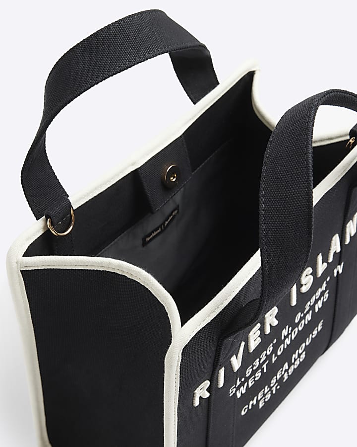 Black canvas embroidered Shopper bag