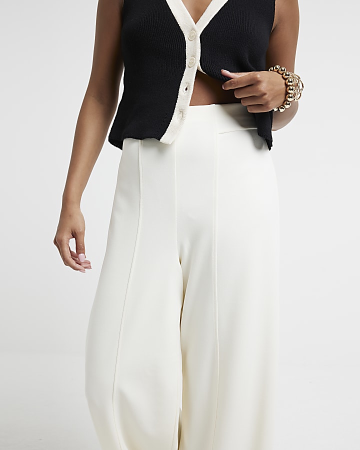 Petite Cream Wide Leg Trousers