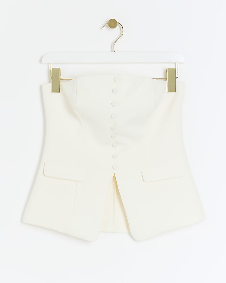 Petite Cream Buttoned Bandeau Top