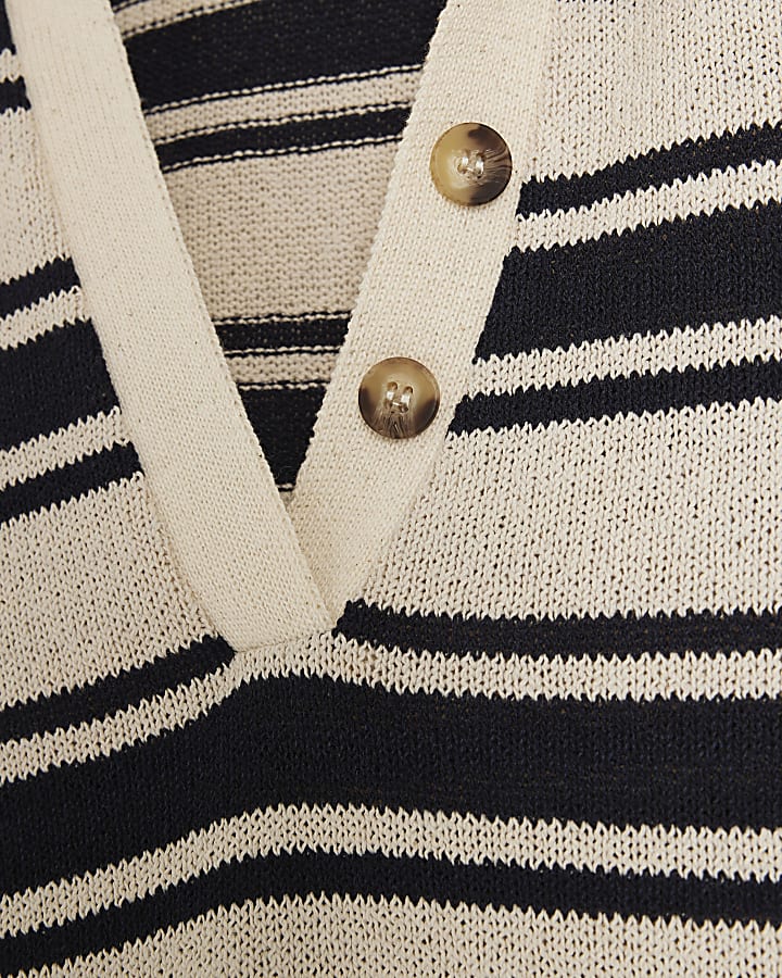 Cream crochet stripe polo t-shirt