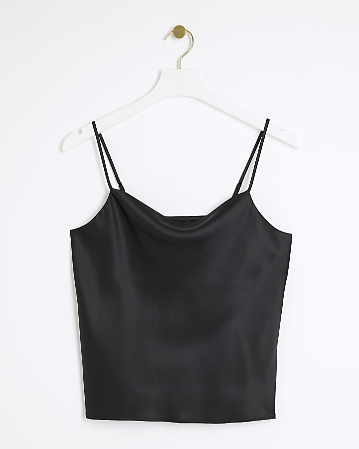 Black satin cowl neck cami top