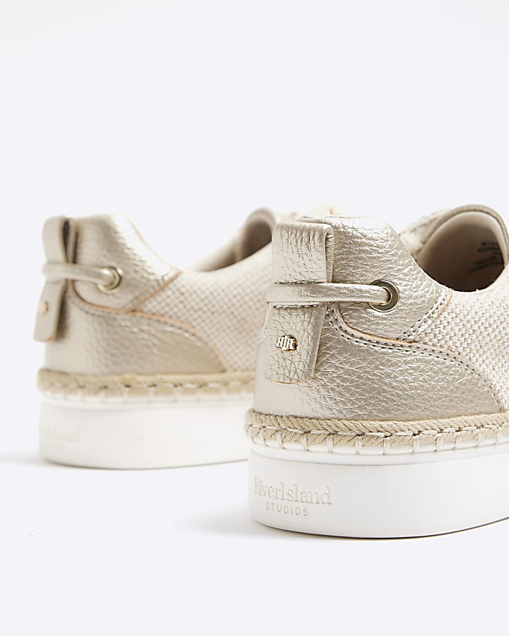 Beige Canvas Lace Up Trainers