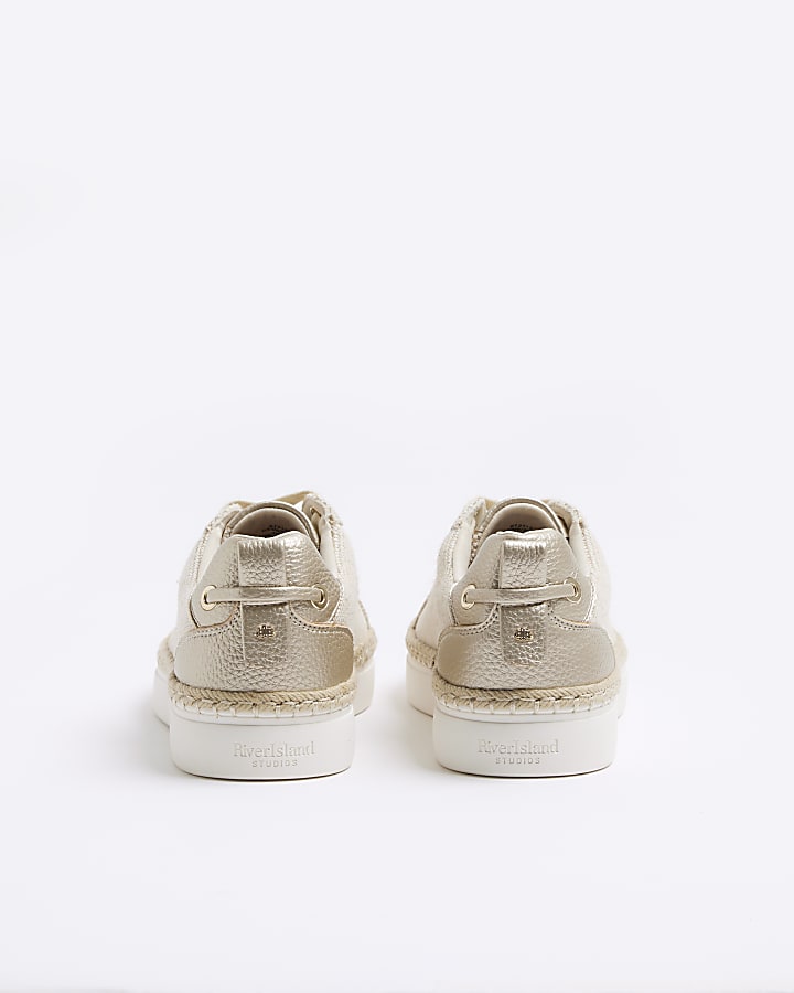 Beige Canvas Lace Up Trainers