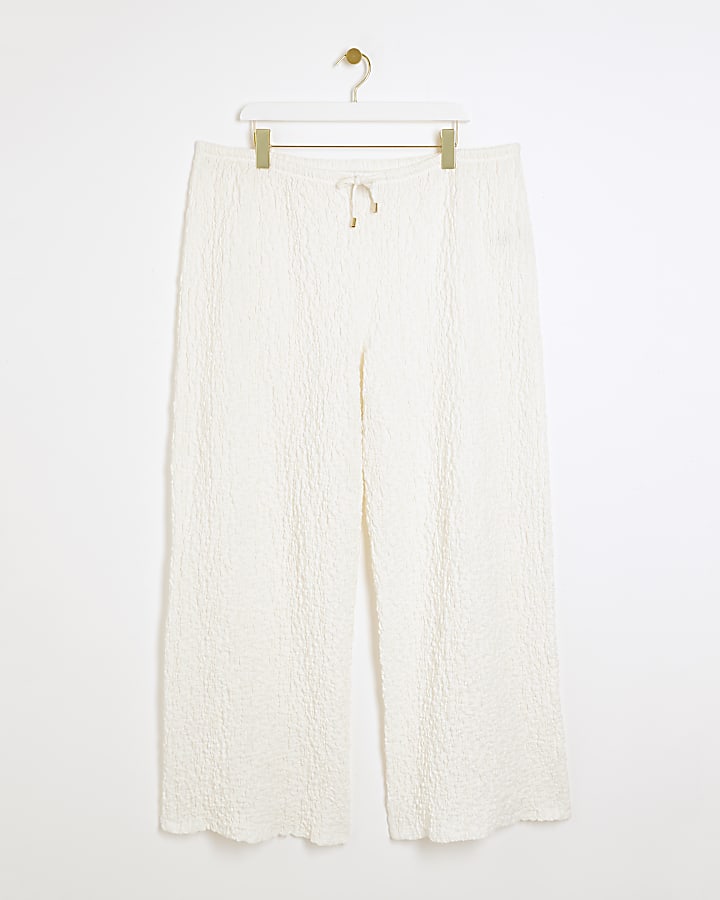 Cream Textured Wide Leg Trouser