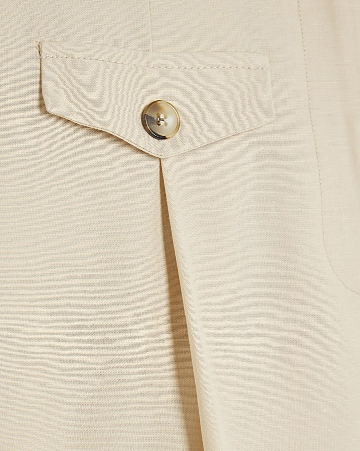 Beige Linen Blend Structured Shorts