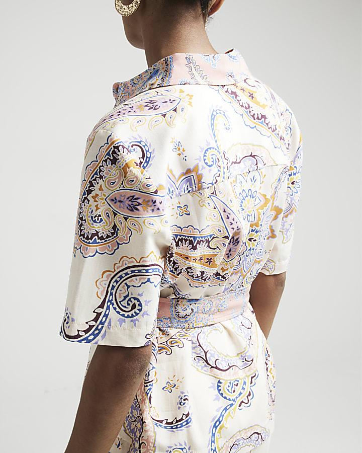 Cream paisley belted shirt