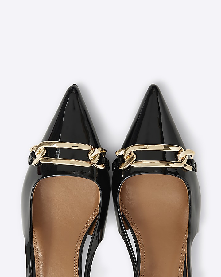Black patent sling back kitten heeled shoes