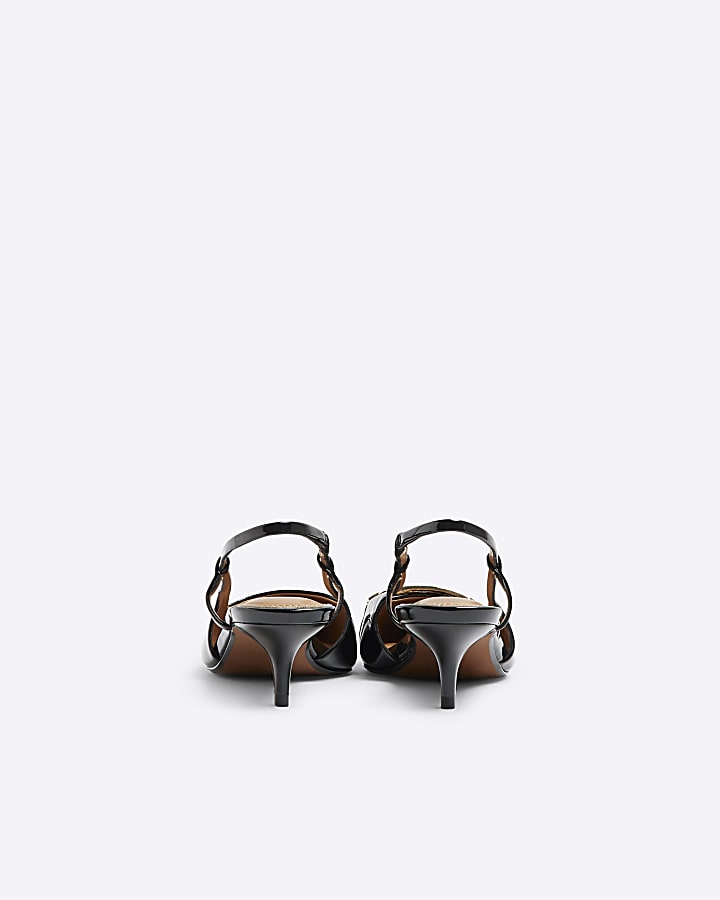 Black patent sling back kitten heeled shoes