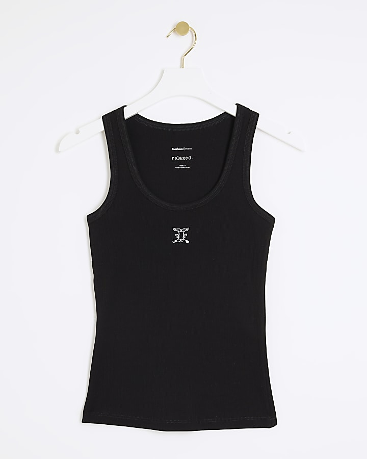 Black embroidered vest top