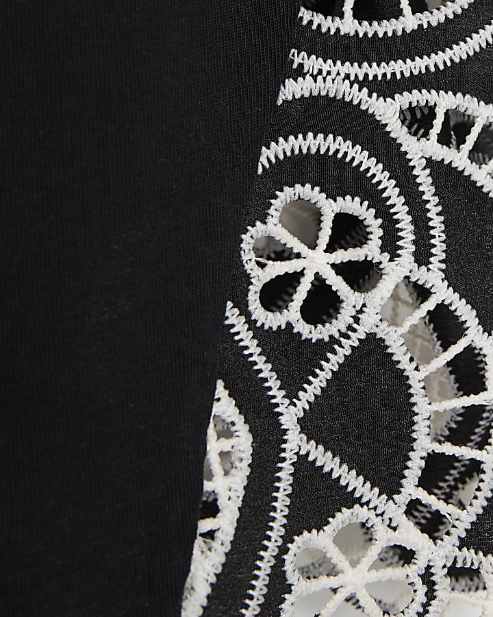 Black broderie detail t-shirt