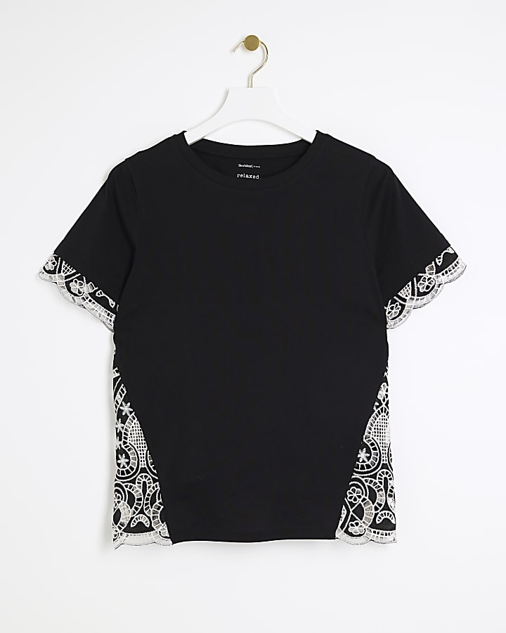 Black broderie detail t-shirt