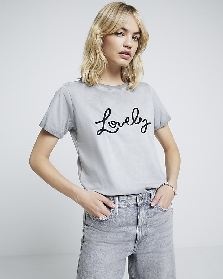 Grey Lovely script t-shirt