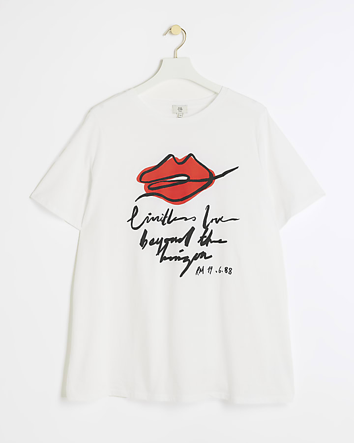 Plus White Lips Print T-Shirt