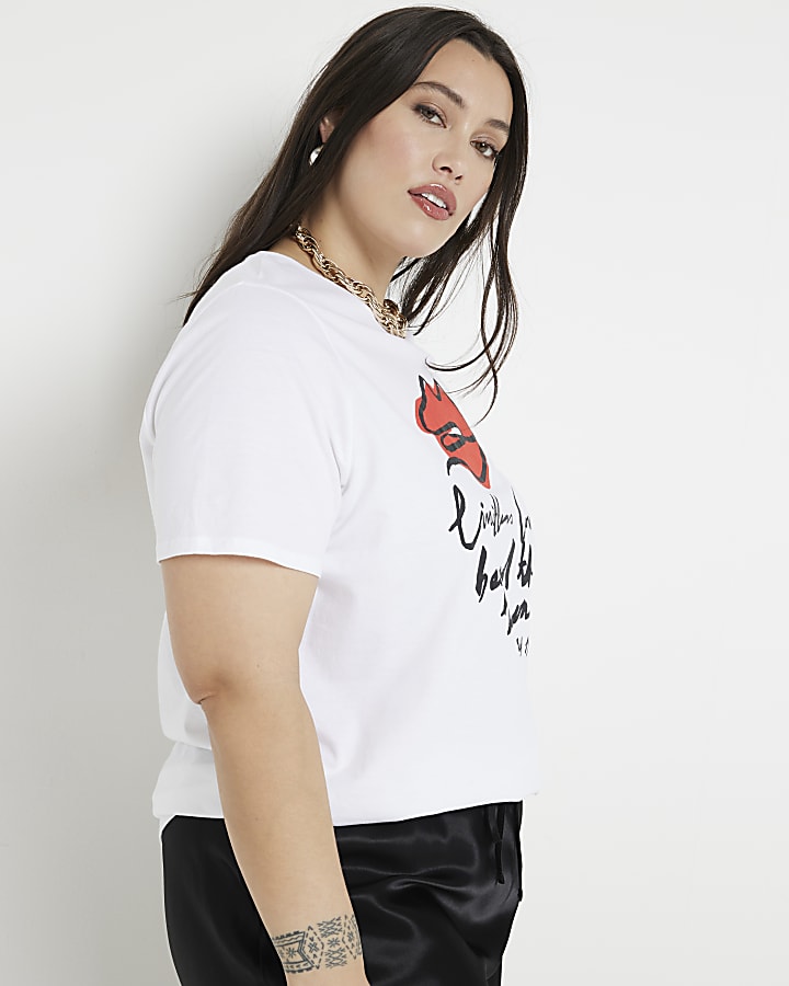 Plus White Lips Print T-Shirt