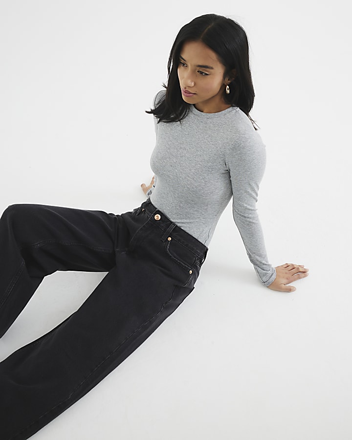 Petite Black Relaxed Straight Jeans