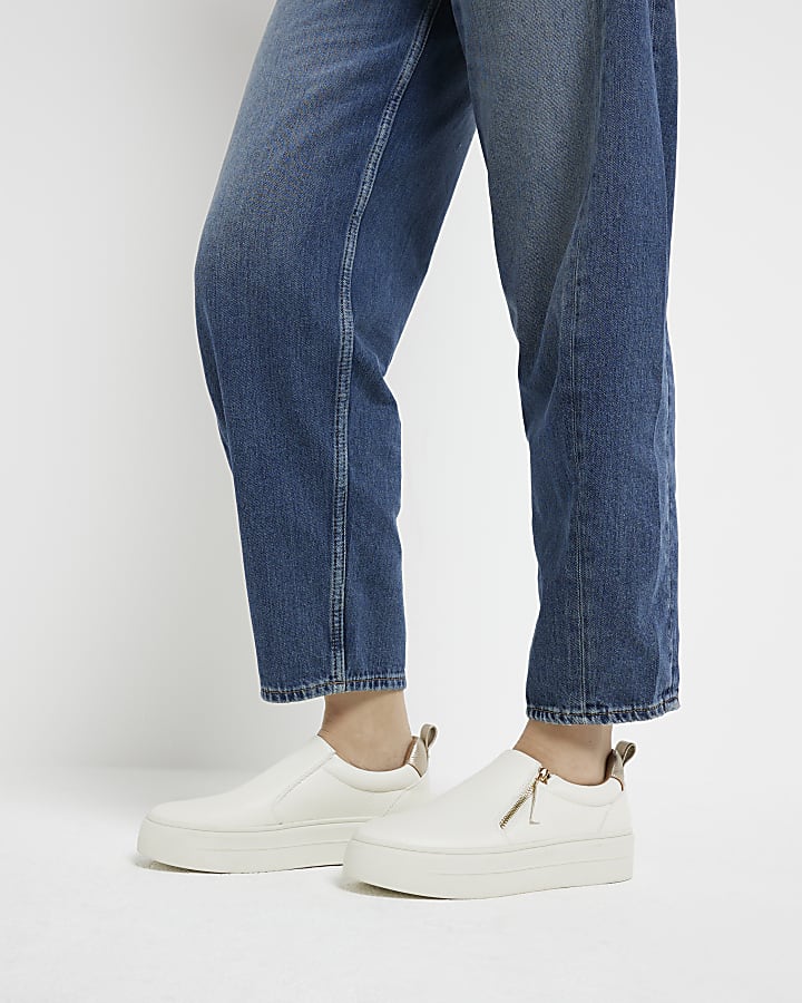 White zip platform trainers River Island