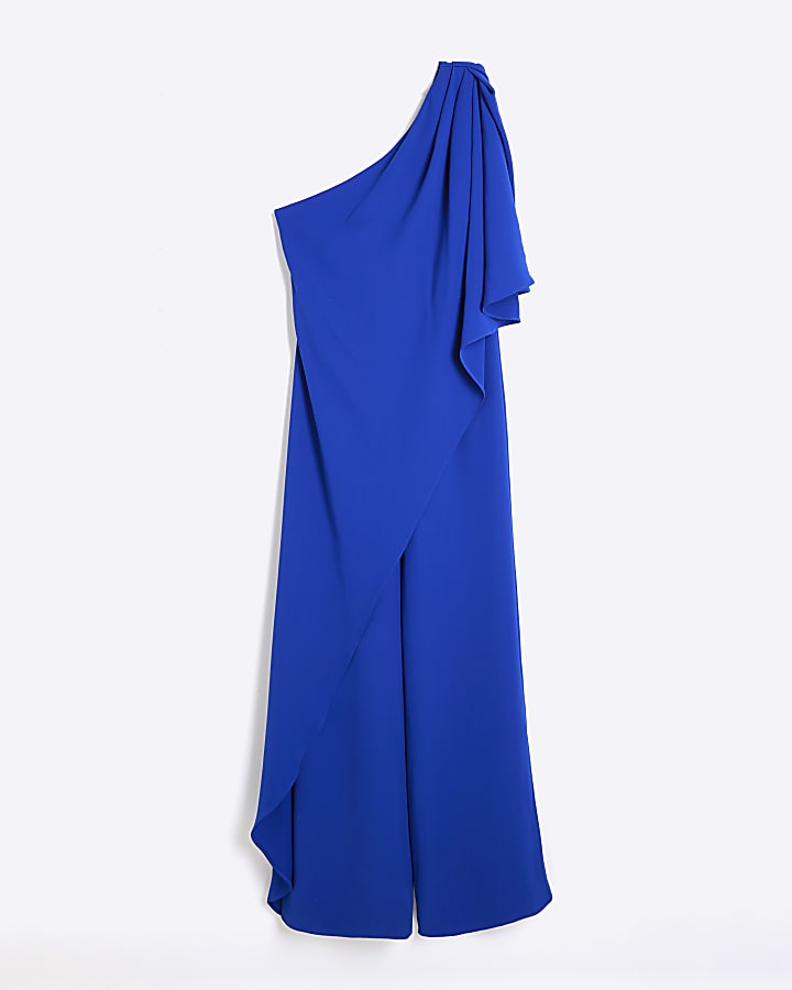 Blue overlay one shoulder jumpsuit