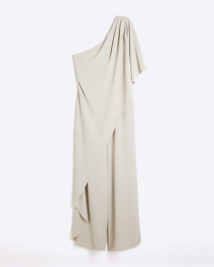 Cream overlay one shoulder jumpsuit
