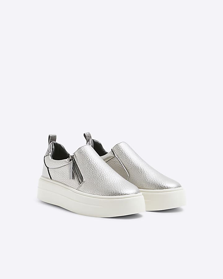 Silver Zip Platform Trainers