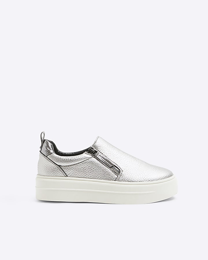 Silver Zip Platform Trainers