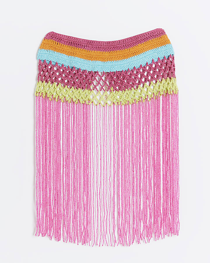 Pink beaded fringe necklace