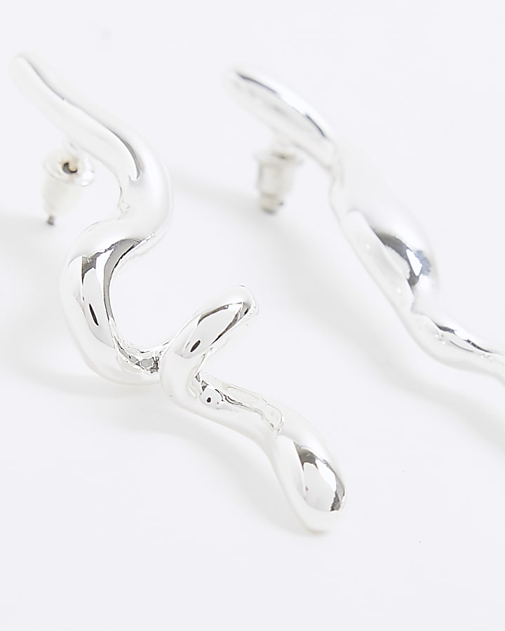 Silver twisted drop earrings